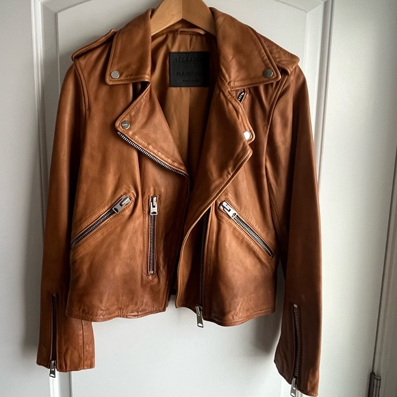 AllSaints Fern Dipdye Biker Sheep
Leather Moto Jacket Cognac Brown
Size US 4 - Picture 2 of 15